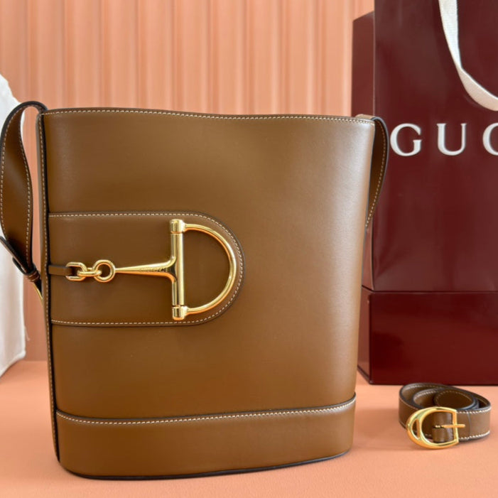 Gucci 73 Mini 27.5cm Bucket Bag Brown Smooth Leather 244436 mysite