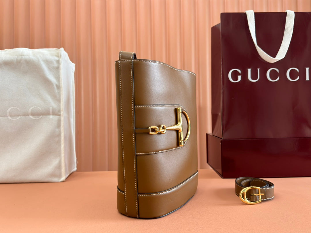 Gucci 73 Mini 27.5cm Bucket Bag Brown Smooth Leather 244436 mysite