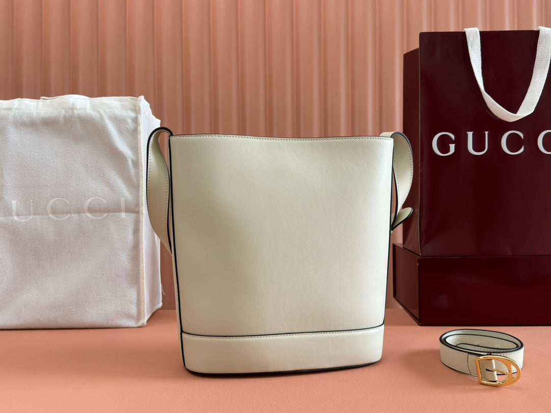 Gucci 73 Mini 27.5cm Bucket Bag White Smooth Leather 244434 mysite