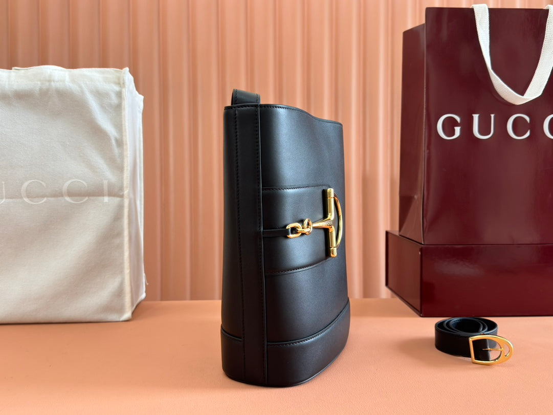Gucci 73 Mini 27.5cm Bucket Bag Black Smooth Leather 244433 mysite