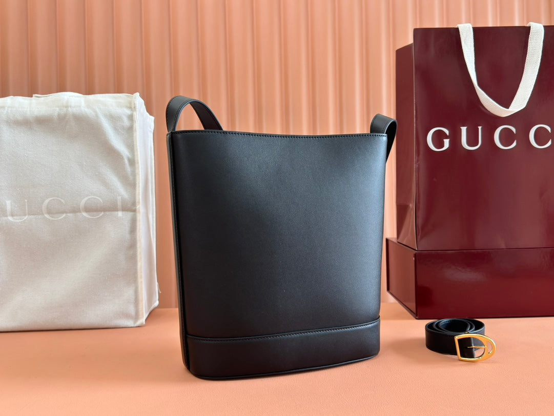 Gucci 73 Mini 27.5cm Bucket Bag Black Smooth Leather 244433 mysite