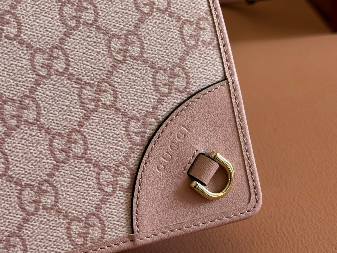 Gucci Emblem Mini Shoulder Bag Pink Canvas Leather 244541 mysite
