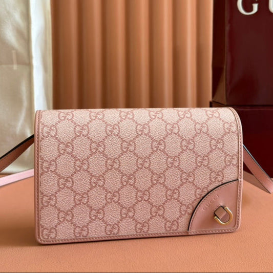 Gucci Emblem Mini Shoulder Bag Pink Canvas Leather 244541 mysite