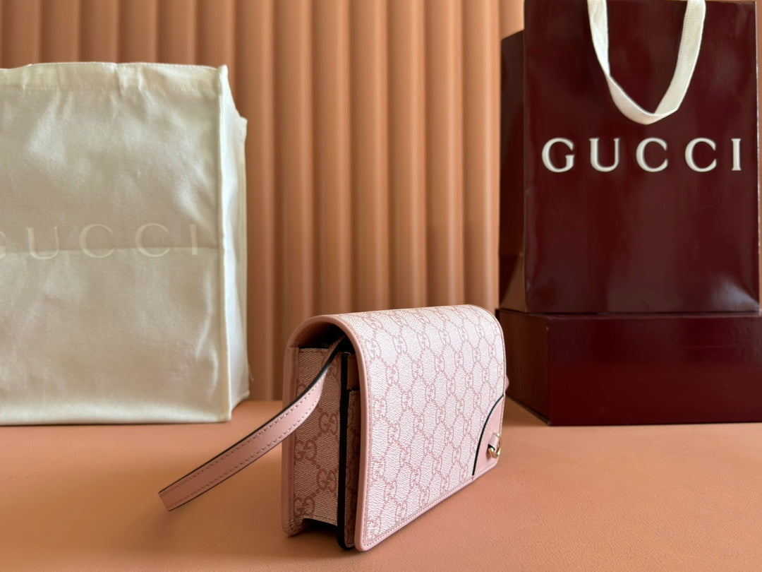Gucci Emblem Mini Shoulder Bag Pink Canvas Leather 244541 mysite