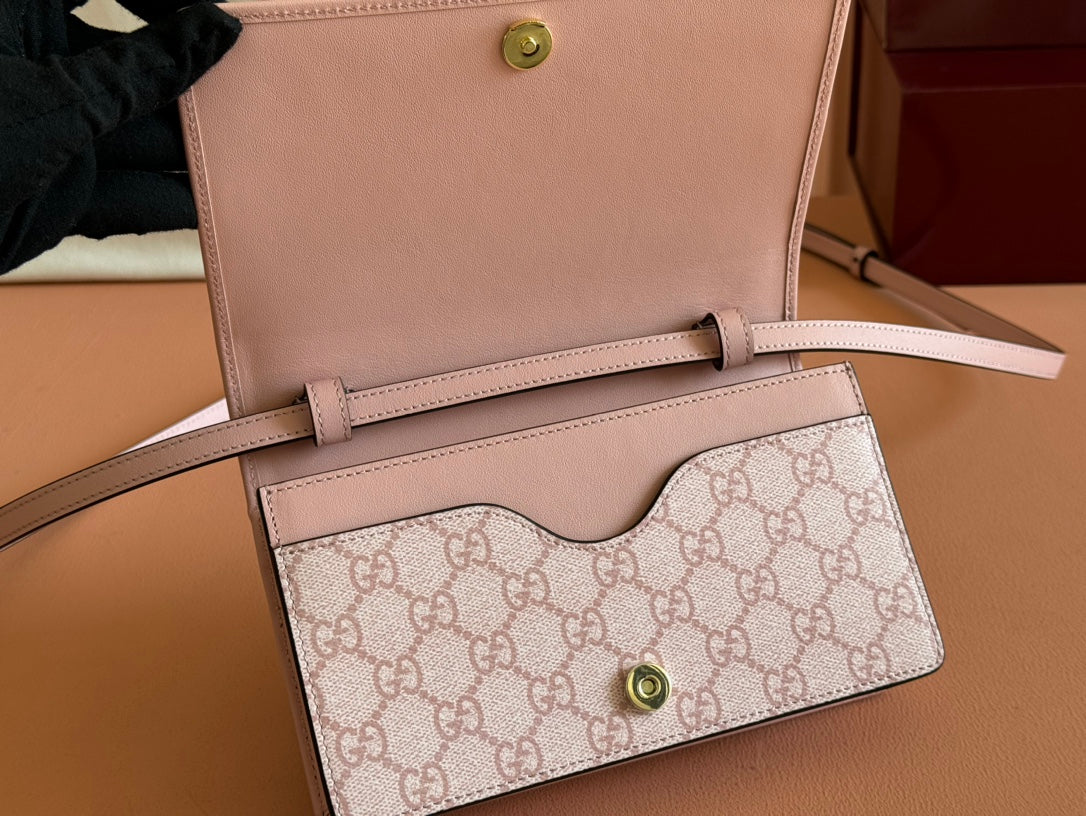 Gucci Emblem Mini Shoulder Bag Pink Canvas Leather 244541 mysite