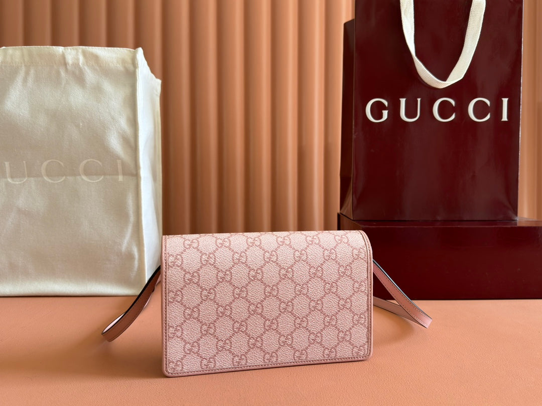 Gucci Emblem Mini Shoulder Bag Pink Canvas Leather 244541 mysite