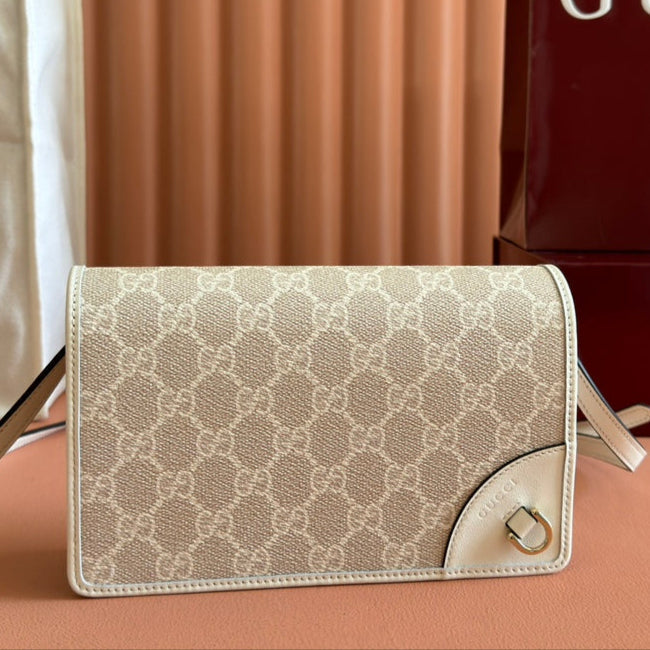 Gucci Emblem Mini Shoulder Bag Beige Green Canvas Leather 244543 mysite