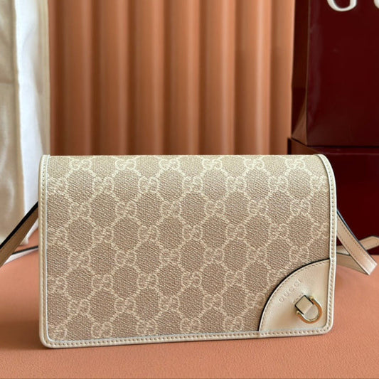 Gucci Emblem Mini Shoulder Bag Beige Green Canvas Leather 244543 mysite