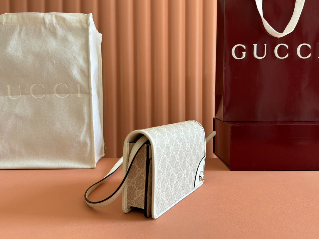 Gucci Emblem Mini Shoulder Bag Beige Green Canvas Leather 244543 mysite