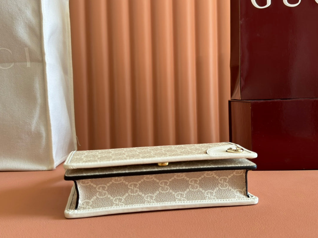 Gucci Emblem Mini Shoulder Bag Beige Green Canvas Leather 244543 mysite