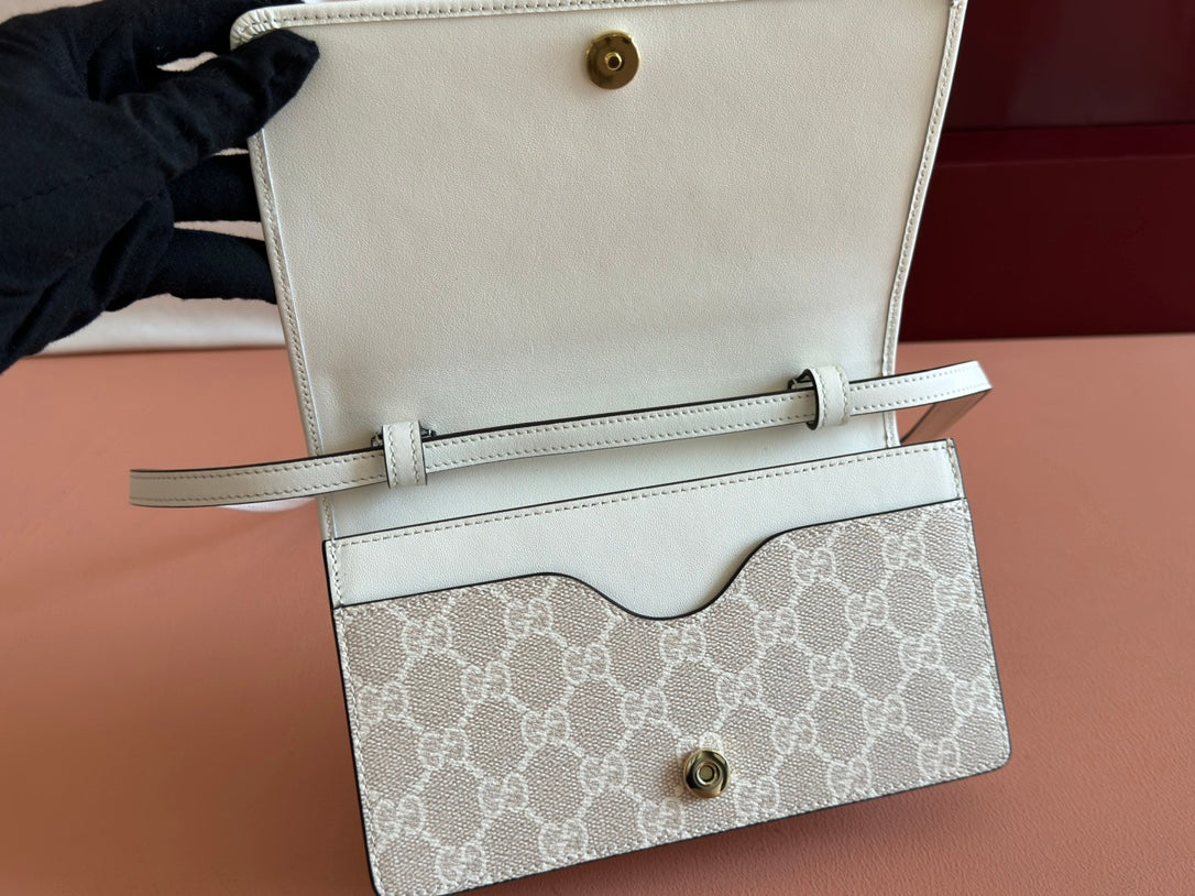 Gucci Emblem Mini Shoulder Bag Beige Green Canvas Leather 244543 mysite