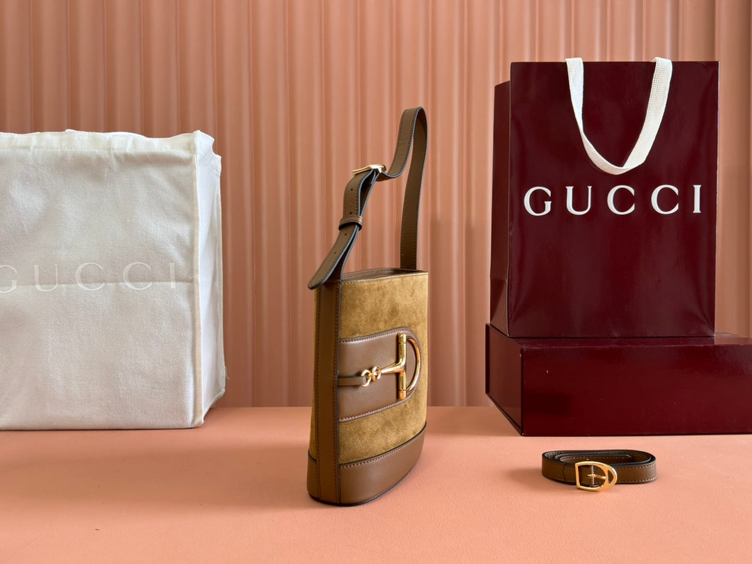 Gucci 73 Mini 20cm Bucket Bag Brown Suede Leather 244448 mysite