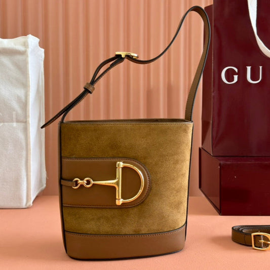 Gucci 73 Mini 20cm Bucket Bag Brown Suede Leather 244448 mysite