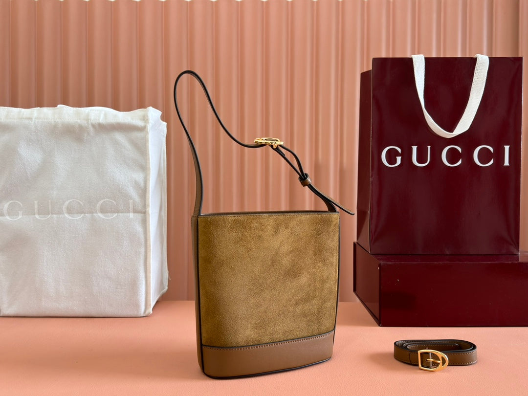 Gucci 73 Mini 20cm Bucket Bag Brown Suede Leather 244448 mysite