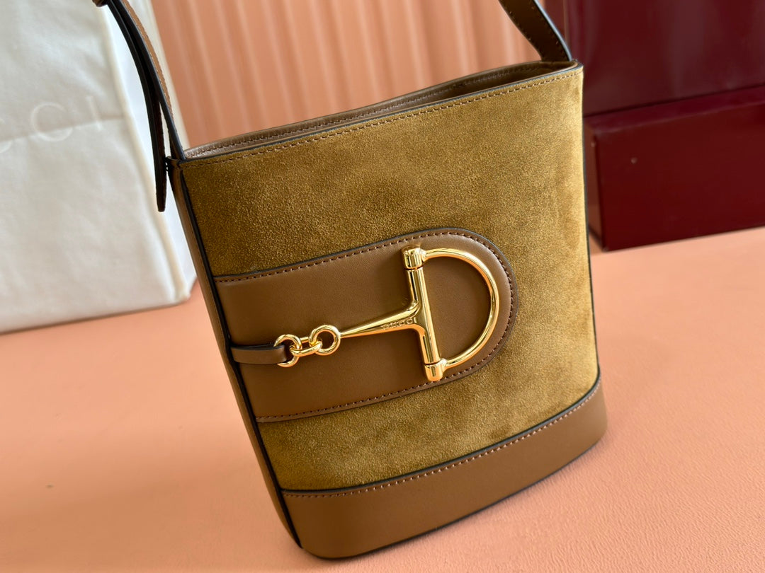 Gucci 73 Mini 20cm Bucket Bag Brown Suede Leather 244448 mysite