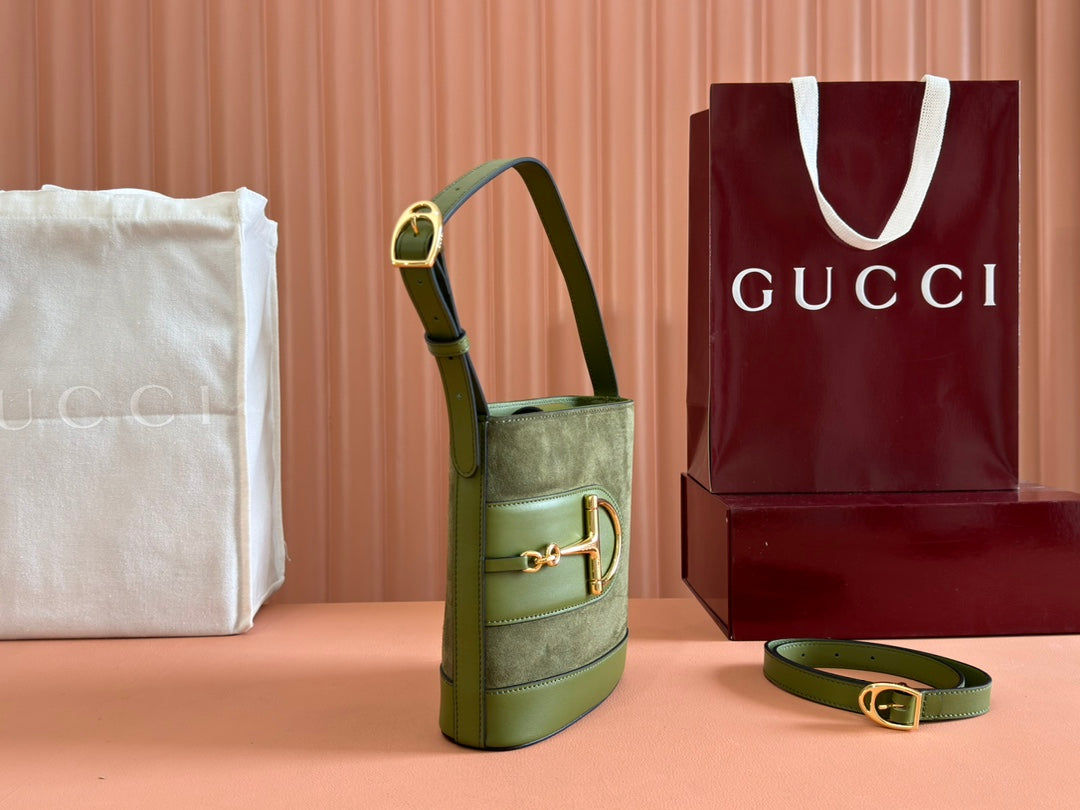 Gucci 73 Mini 20cm Bucket Bag Green Suede Leather 244449 mysite