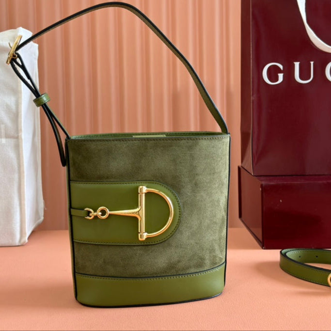 Gucci 73 Mini 20cm Bucket Bag Green Suede Leather 244449 mysite