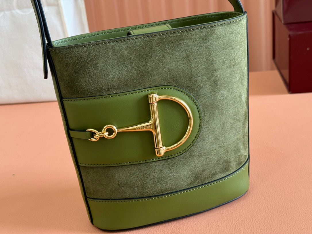Gucci 73 Mini 20cm Bucket Bag Green Suede Leather 244449 mysite