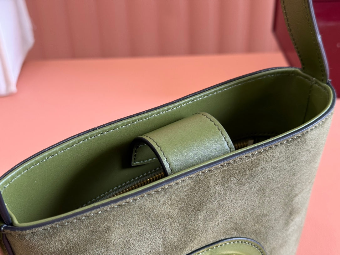 Gucci 73 Mini 20cm Bucket Bag Green Suede Leather 244449 mysite