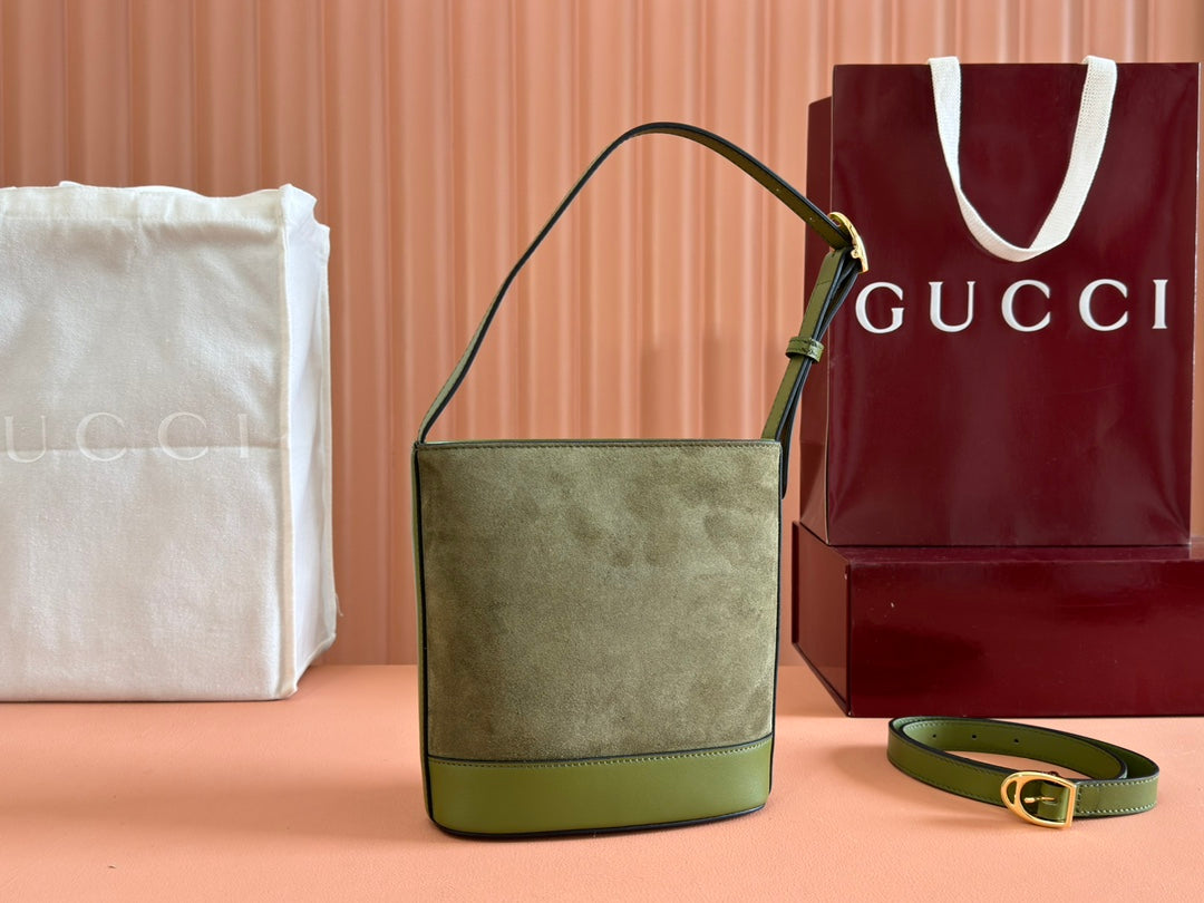 Gucci 73 Mini 20cm Bucket Bag Green Suede Leather 244449 mysite