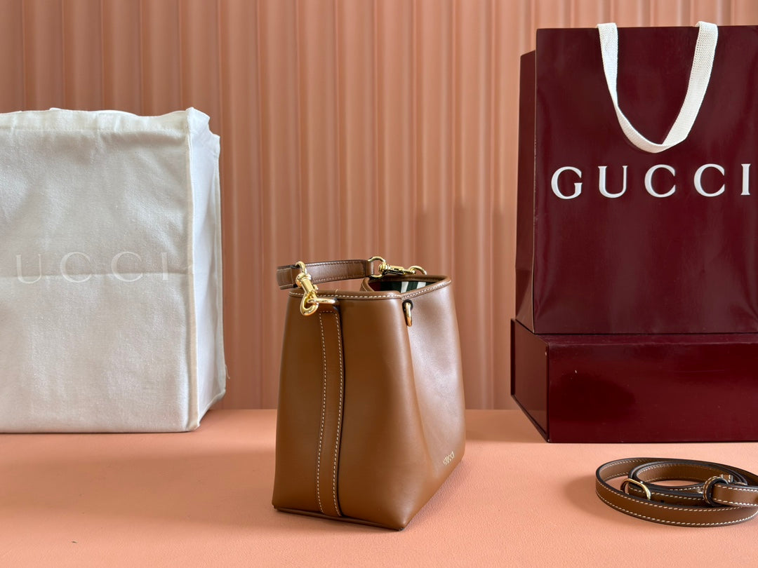 Gucci Emblem Mini Bucket Bag Brown Calfskin 244426 mysite