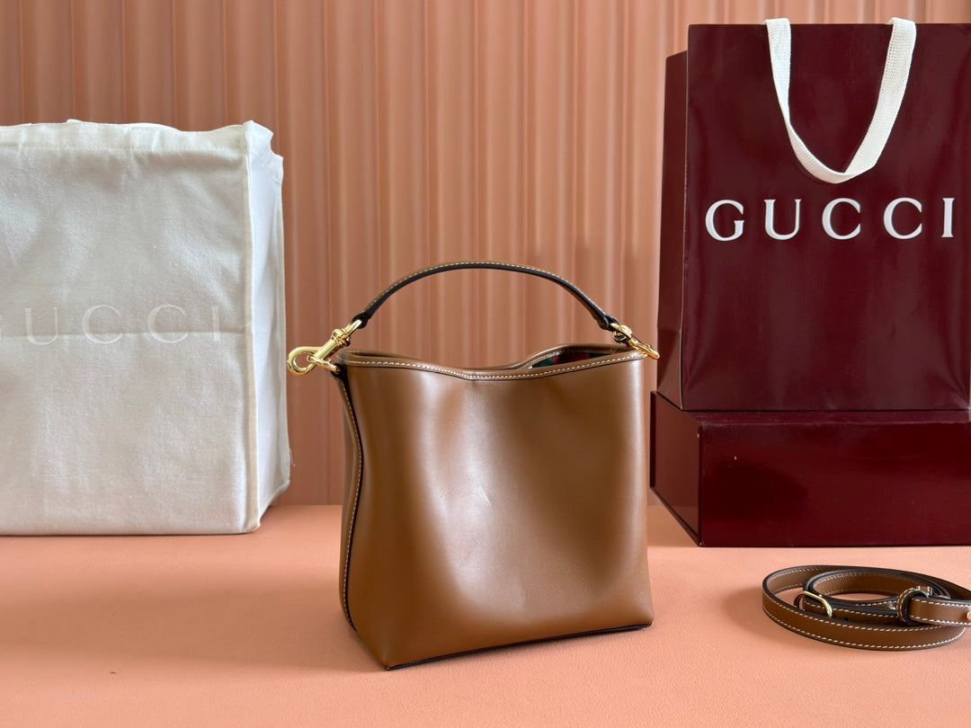 Gucci Emblem Mini Bucket Bag Brown Calfskin 244426 mysite