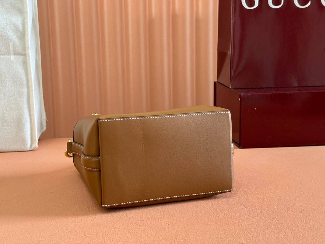 Gucci Emblem Mini Bucket Bag Brown Calfskin 244426 mysite