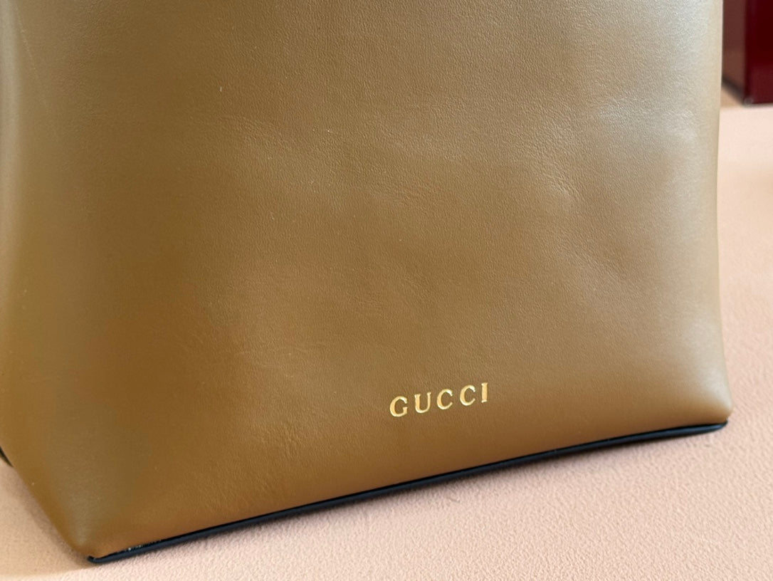 Gucci Emblem Mini Bucket Bag Brown Calfskin 244426 mysite