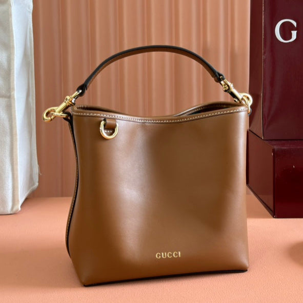 Gucci Emblem Mini Bucket Bag Brown Calfskin 244426 mysite
