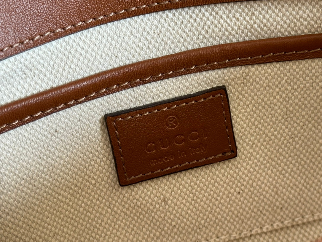 Gucci Horsebit 1995 Bag Beige mix Brown Calfskin canvas mysite