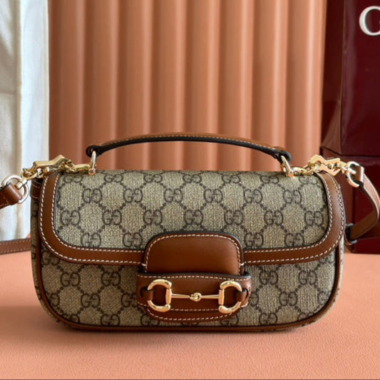 Gucci Horsebit 1995 Bag Beige mix Brown Calfskin canvas mysite