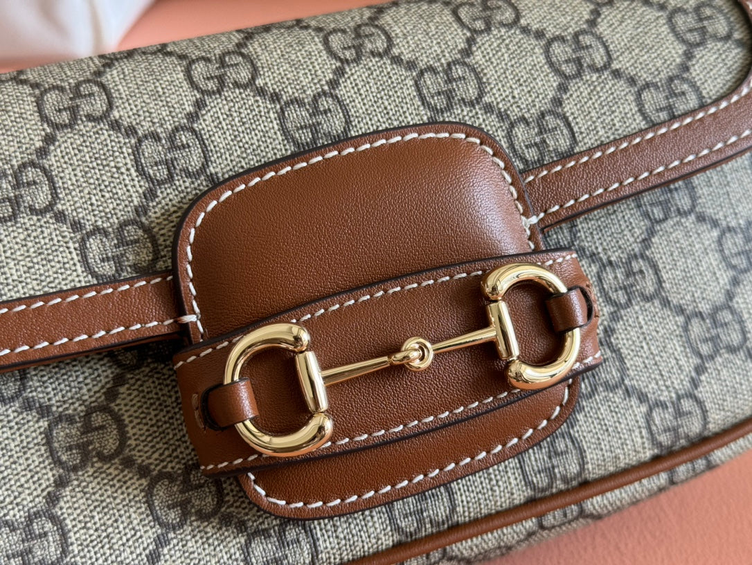 Gucci Horsebit 1995 Bag Beige mix Brown Calfskin canvas mysite