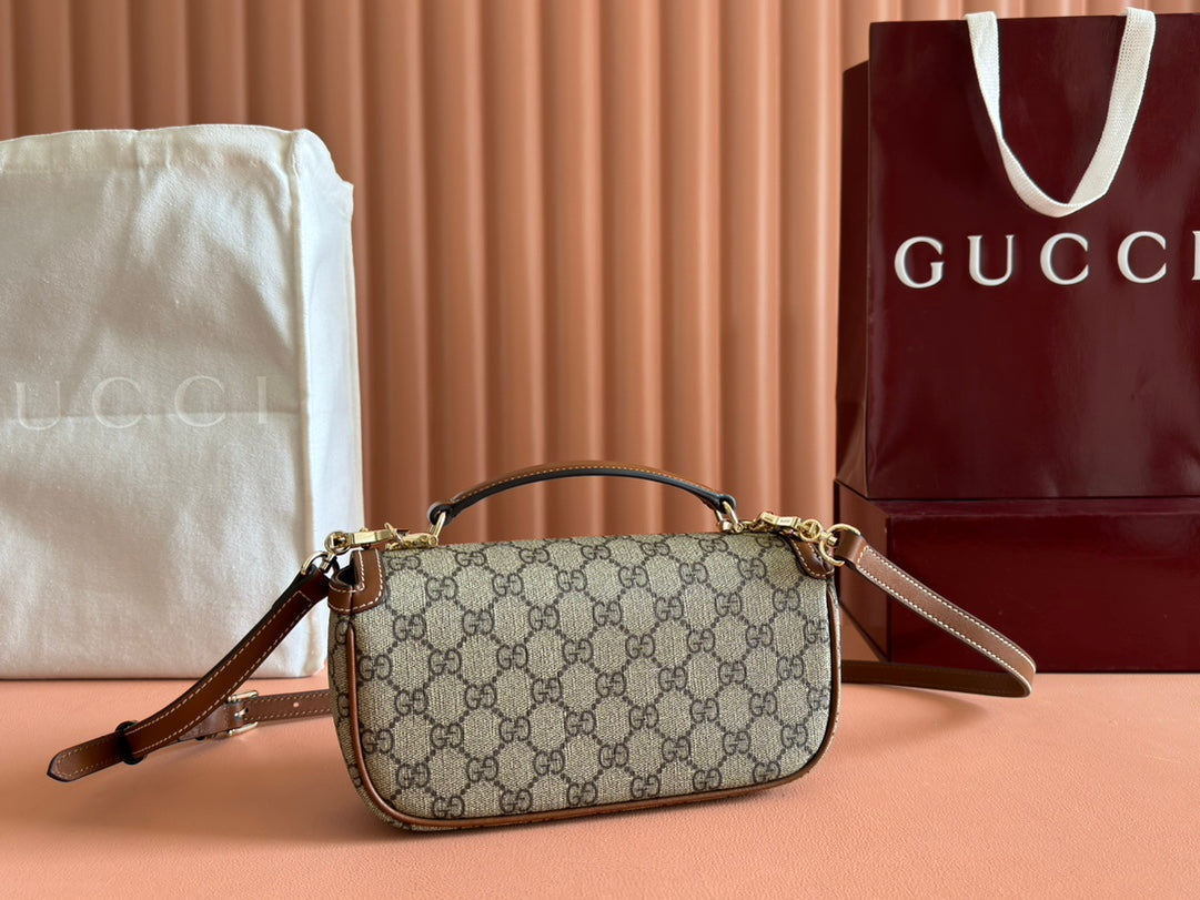 Gucci Horsebit 1995 Bag Beige mix Brown Calfskin canvas mysite