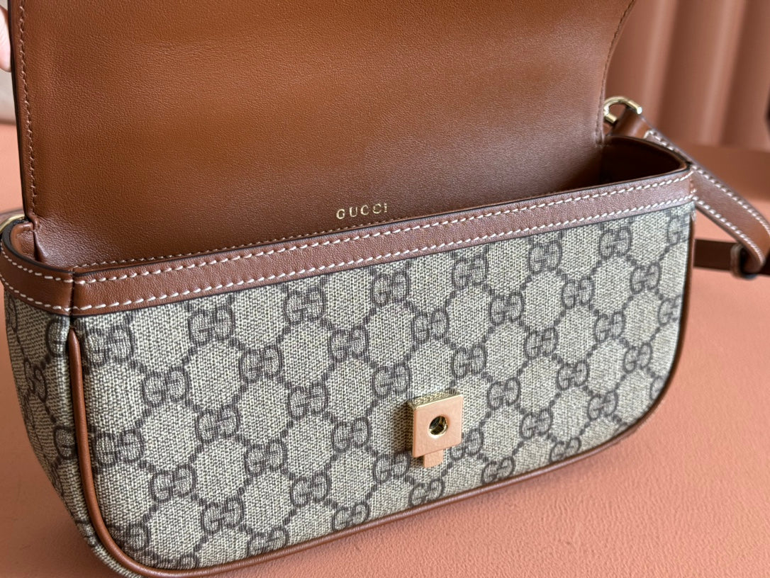 Gucci Horsebit 1995 Bag Beige mix Brown Calfskin canvas mysite