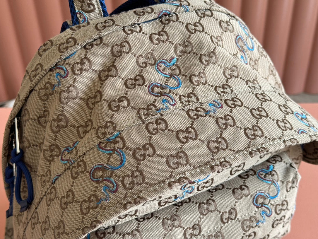 Gucci Snake Pattern Backpack Beige mix Brown Blue Calfskin Canvas 244338 mysite
