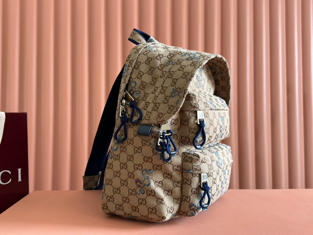 Gucci Snake Pattern Backpack Beige mix Brown Blue Calfskin Canvas 244338 mysite