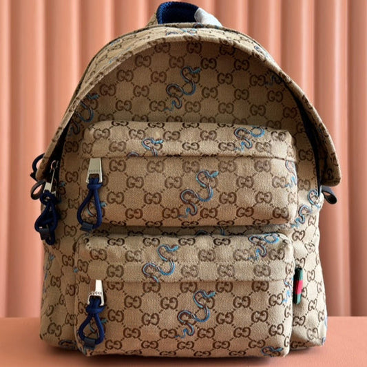 Gucci Snake Pattern Backpack Beige mix Brown Blue Calfskin Canvas 244338 mysite