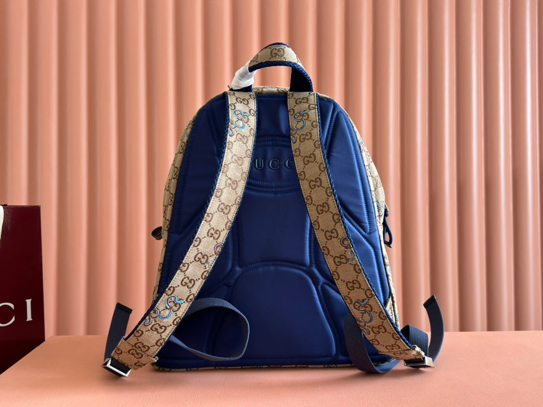 Gucci Snake Pattern Backpack Beige mix Brown Blue Calfskin Canvas 244338 mysite