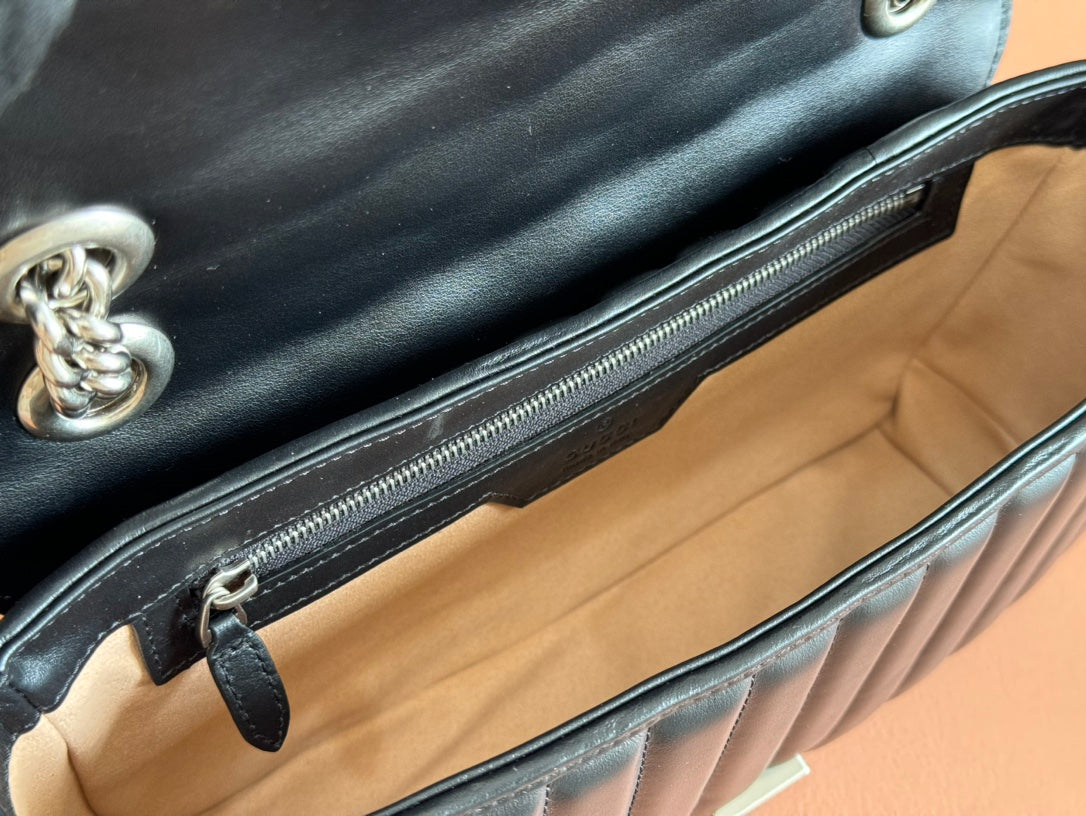 Gucci GG Marmont 26 Bag with Silver Hardware Black Calfskin 248245 mysite