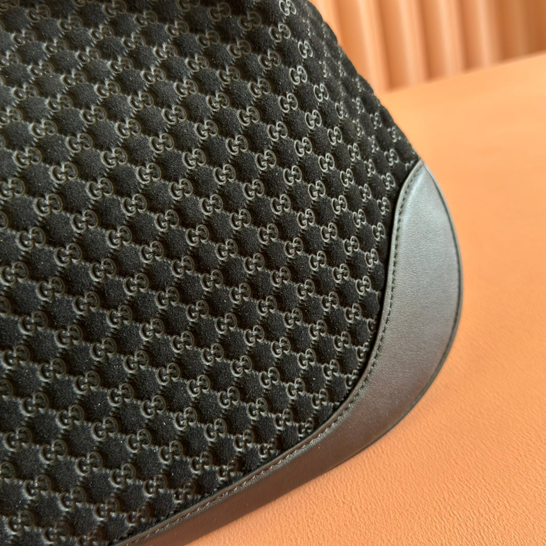 Gucci Body Double Lock Handbag Black Velvet Embossed Leather 248133 mysite