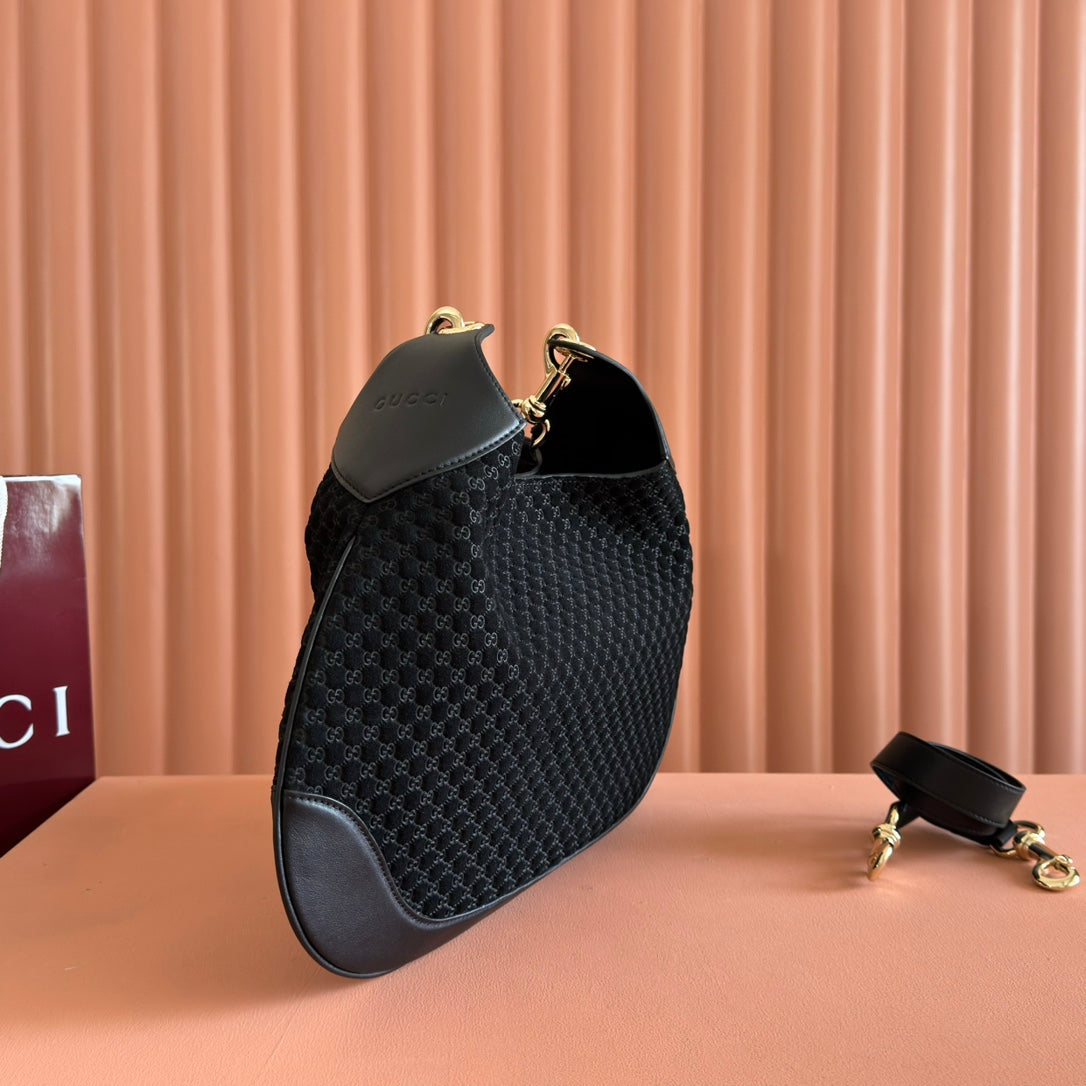 Gucci Body Double Lock Handbag Black Velvet Embossed Leather 248133 mysite