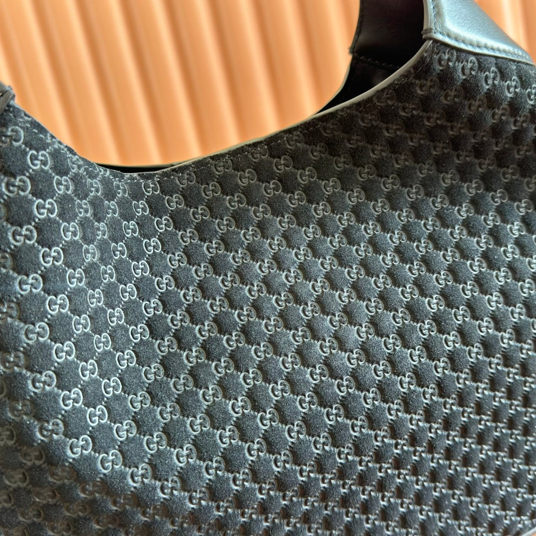 Gucci Body Double Lock Handbag Black Velvet Embossed Leather 248133 mysite