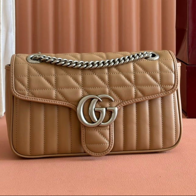 Gucci GG Marmont 26 Bag with Silver Hardware Beige Calfskin 248235 mysite