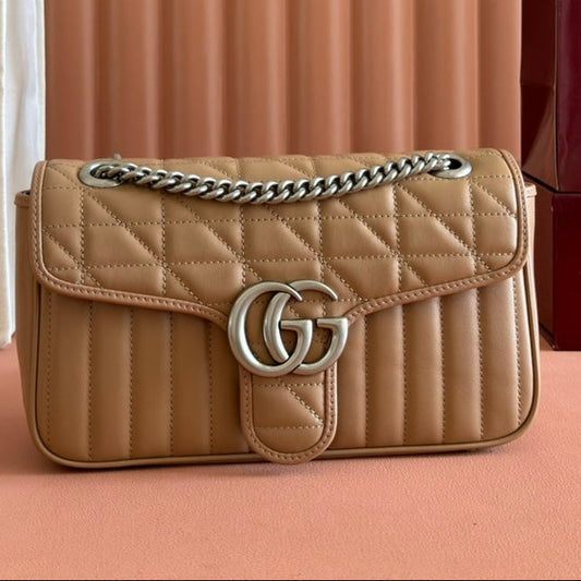 Gucci GG Marmont 26 Bag with Silver Hardware Beige Calfskin 248235 mysite