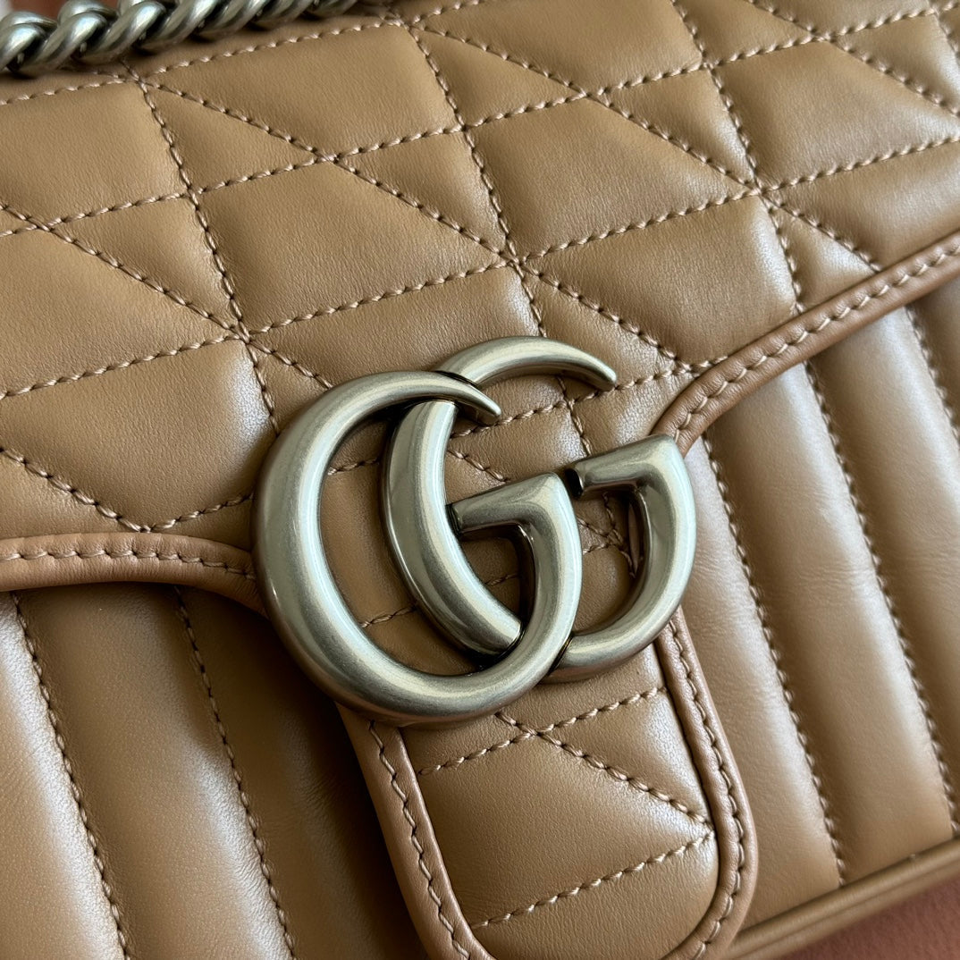 Gucci GG Marmont 26 Bag with Silver Hardware Beige Calfskin 248235 mysite