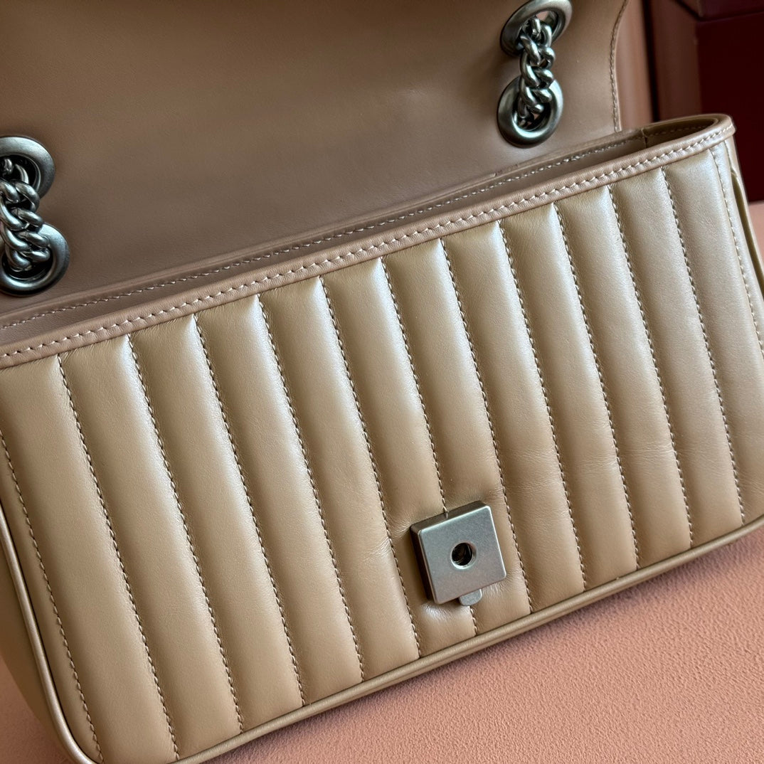 Gucci GG Marmont 26 Bag with Silver Hardware Beige Calfskin 248235 mysite