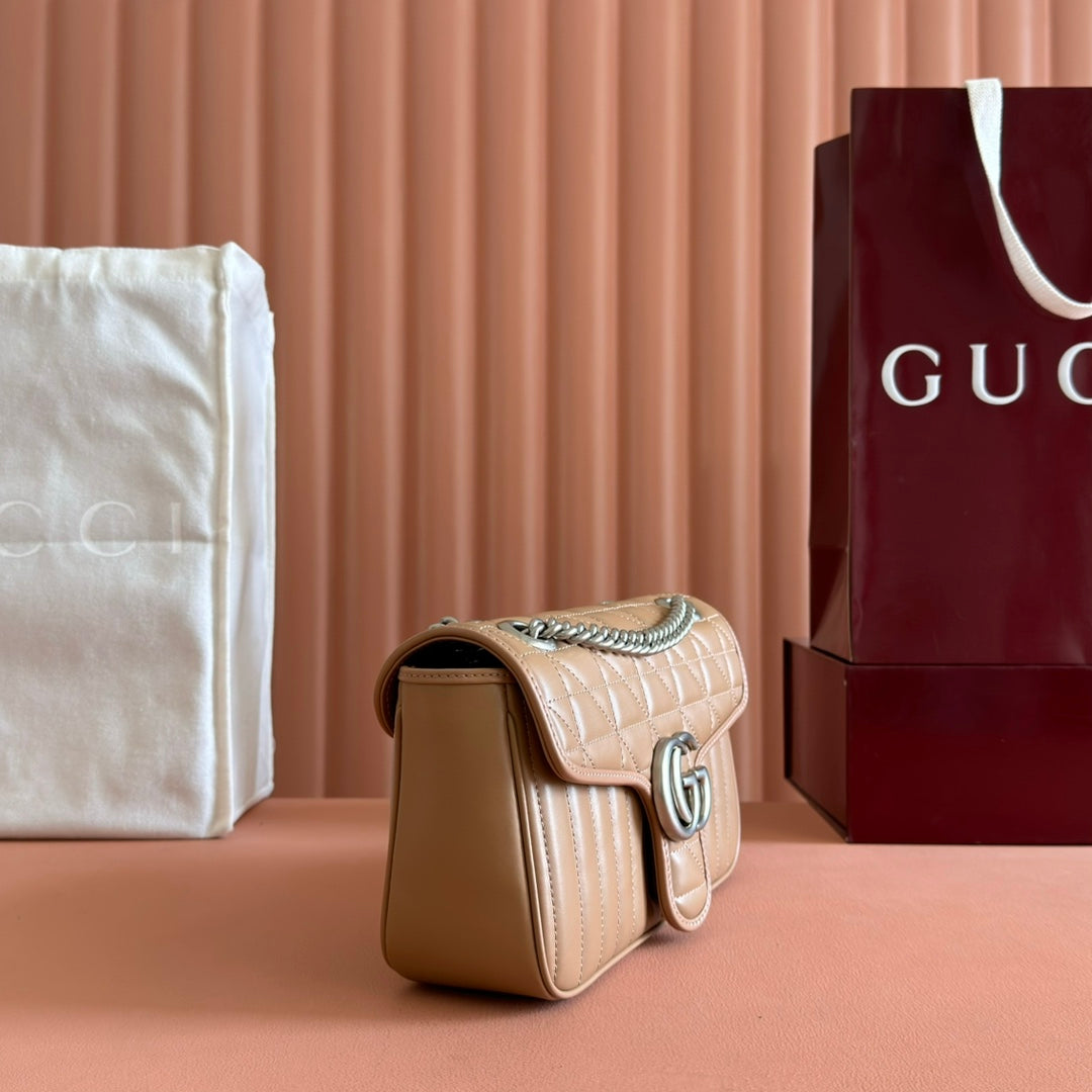 Gucci GG Marmont 26 Bag with Silver Hardware Beige Calfskin 248235 mysite