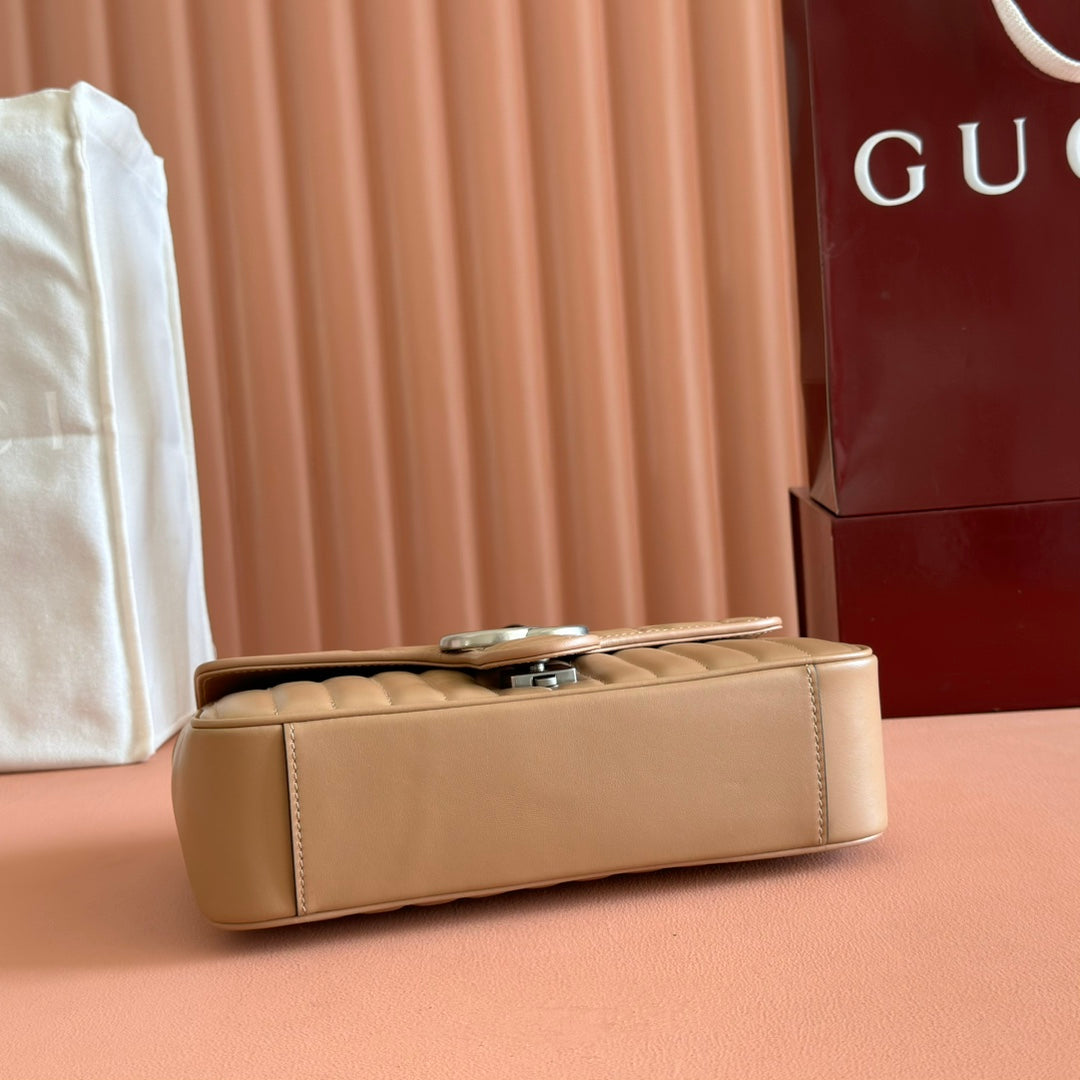 Gucci GG Marmont 26 Bag with Silver Hardware Beige Calfskin 248235 mysite