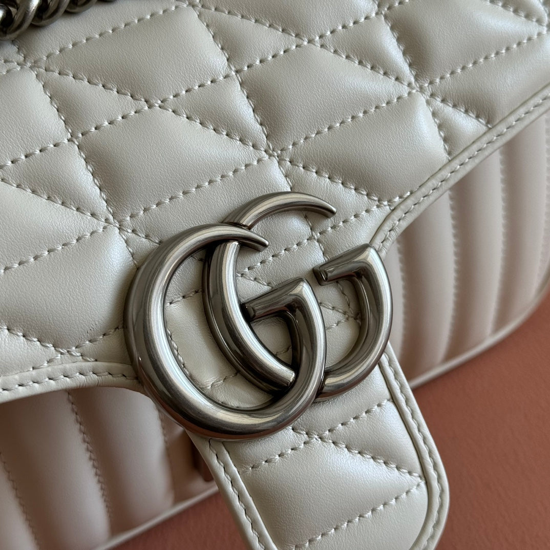 Gucci GG Marmont 26 Bag with Silver Hardware White Calfskin 248240 mysite