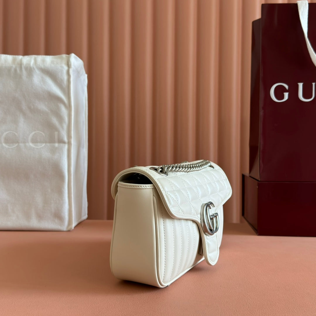 Gucci GG Marmont 26 Bag with Silver Hardware White Calfskin 248240 mysite